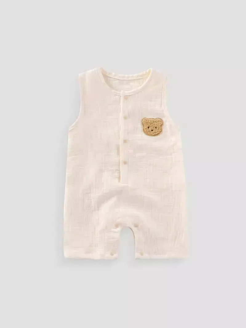 Baby Ärmelloser Strampler Loungewear Sommer 0-2 Jahre Kleinkind Jungen Mädchen Baumwoll-Romper Niedlicher Bären-Neugeborenen-Schlafanzug Kleidung