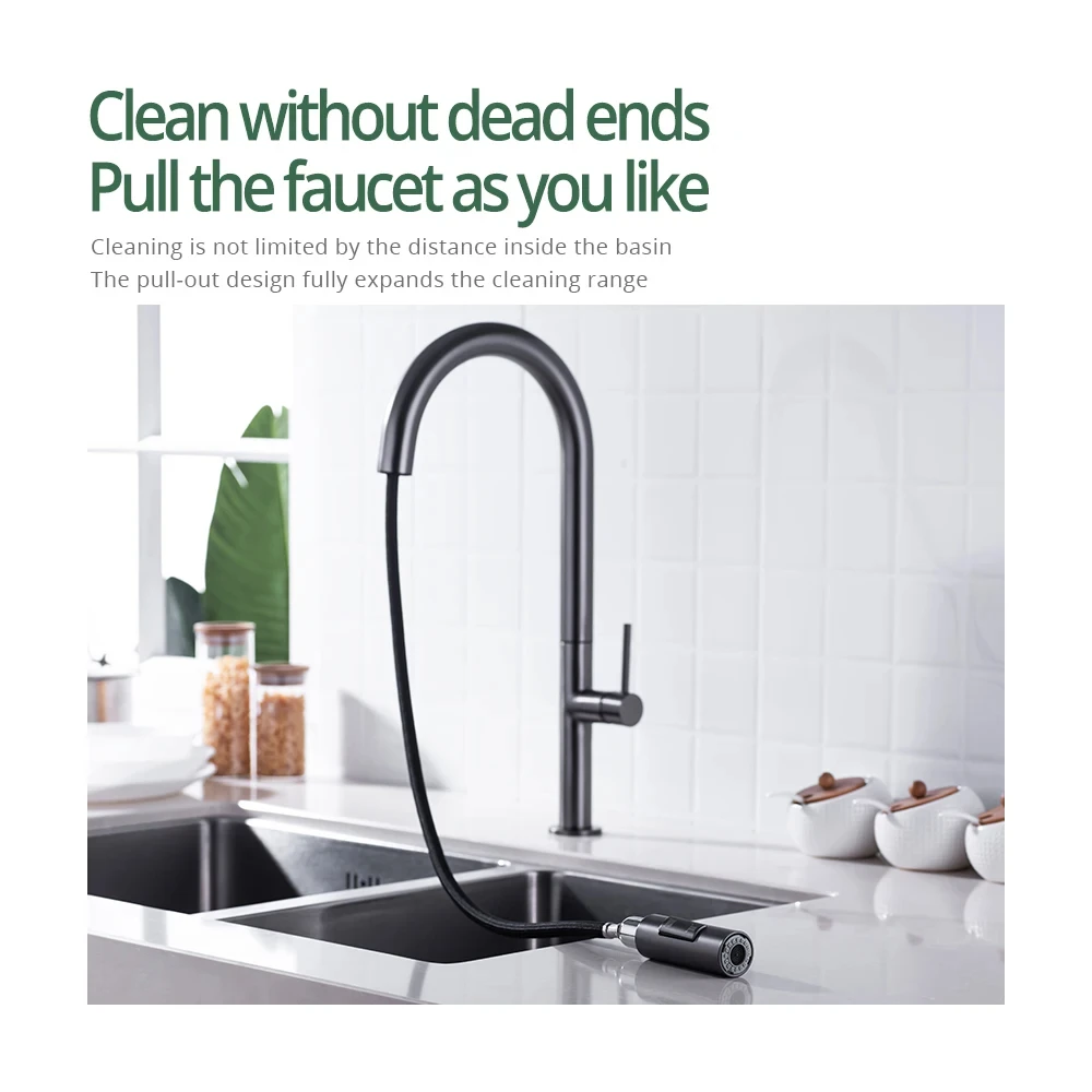 Gunmetal kitchen Faucet 360 Degree Rotating kitchen Tap Pull Out Spout Kitchen Mixer Single Handle Hot And Cold Water Sink Tap