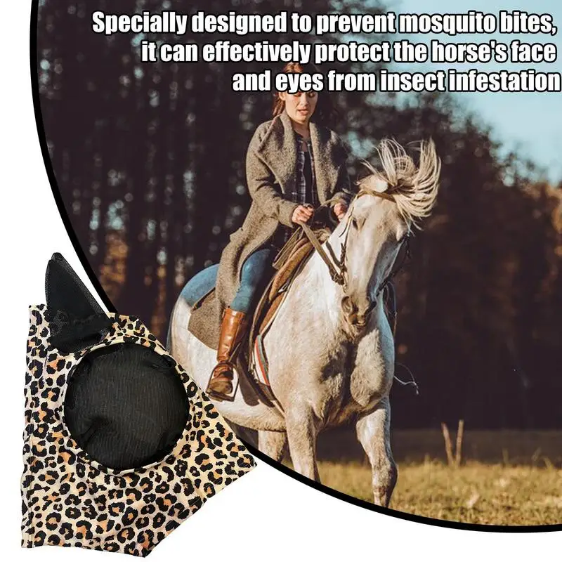 Capa Facial Respirável Anti-Mosquitos, Padrão De Estampa De Leopardo, Suprimentos Equestres, Produto De Cuidado