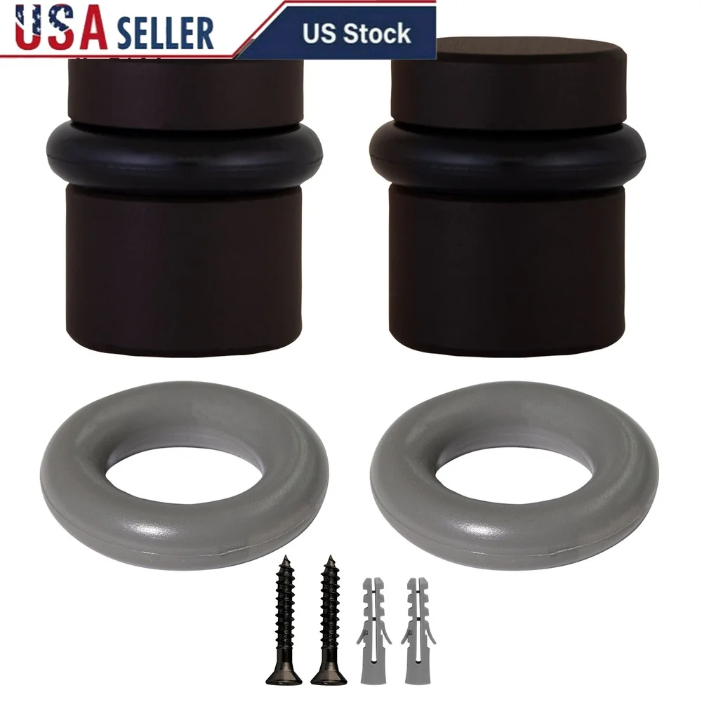 

Modern Cylindrical Door Stop 2-Pack Oil Rubbed Bronze Rubber Bumper Durable Brass Floor Mount Wall Protector Easy Installation