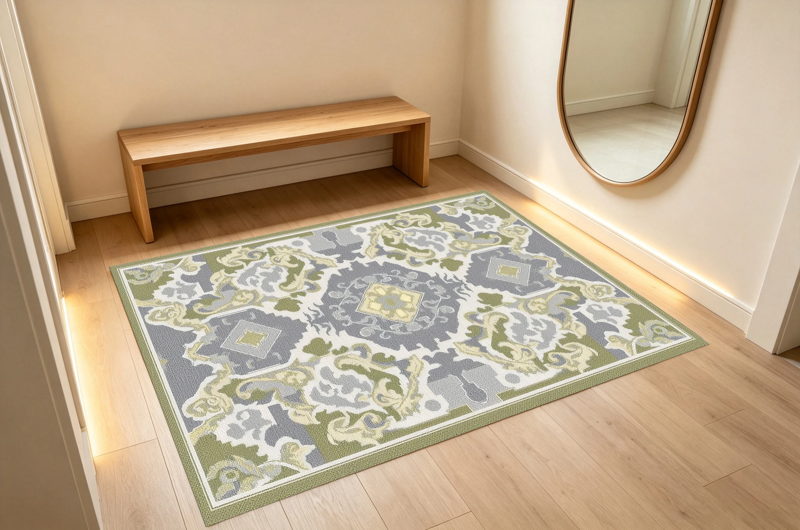 2D Large Rug, Beige-Brown European Retro Style, with a Fretwork Pattern, Comfortable Against the Skin, for Living Room &