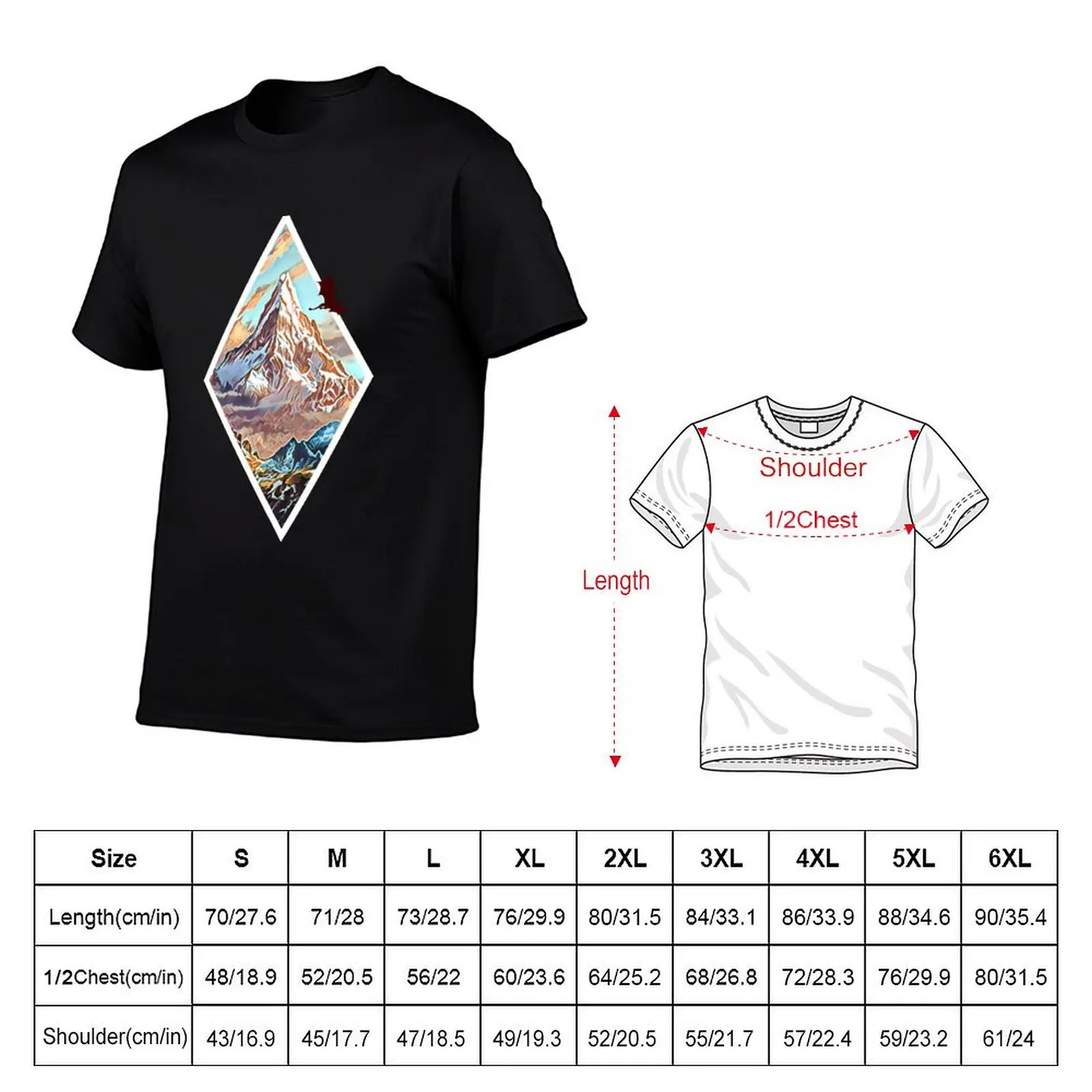 The Lonely Mountain - Dragon - Digital Art - Diamond Frame Black Fantasy T-Shirt Casual Lightweight Short Sleeve Top