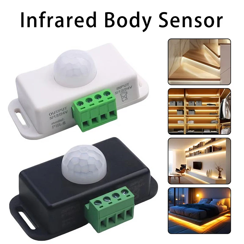 

DC 5V/12V 24V 8A Automatic Adjust PIR Motion Sensor Switch IR Infrared Detector Light Switch Module for LED Strip Light Lamp