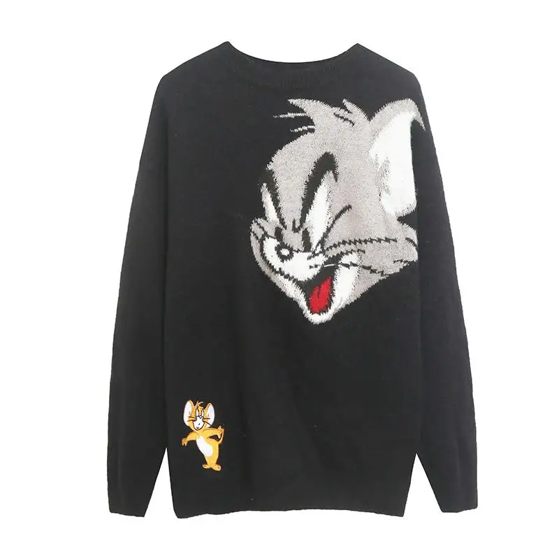 

Warm Skin-Friendly round Ne Knitted Sweater for Women with Cartoon Embroidery Faionable Versatile Autumn Winter Top