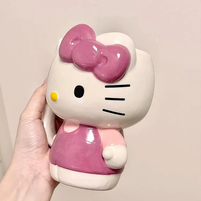 Hello Kitty Copo Cerâmico para Crianças, Copa Anime Kawaii, Caneca Criativa, Símbolo do Coração, Desenhos Animados Doces, Copo de Água, Maré Criativa, Presente Infantil