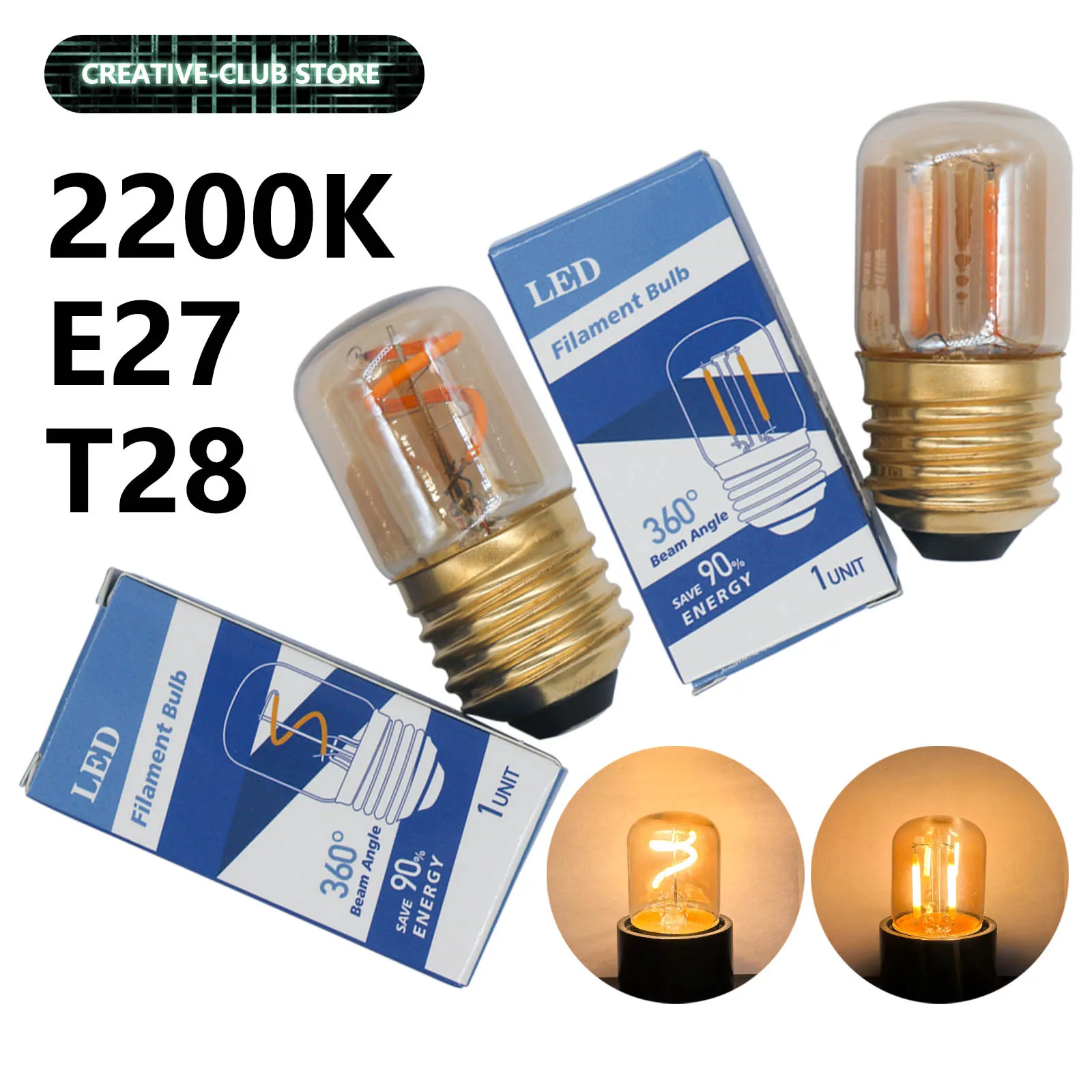 Mini E27 T28 Light Bulb Filament 1W 1.5W 2200K Vintage Candle Light Ampoule Incandescent Spiral AC 220V Lamp Glass Bulb Vintage