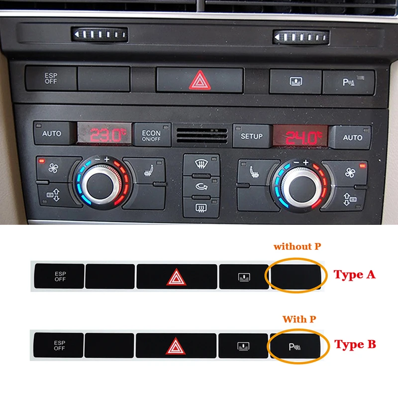 Наклейки на кнопки для Audi A6 C6, запасные части для интерьера от 2004 до 2011, наклейки на кнопки для ремонта для Audi A6 4F, панель контроля