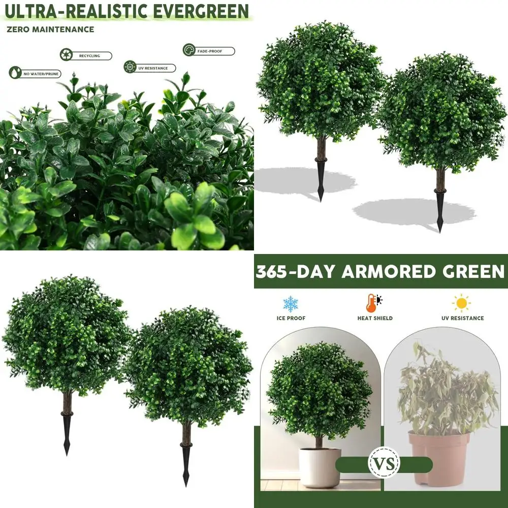 

Набор из 2 шаровидных искусственных кустов самшита (24 шт.) с защитой от УФ-излучения и кольями для крепления – не требующие ухода декоративные уличные растения