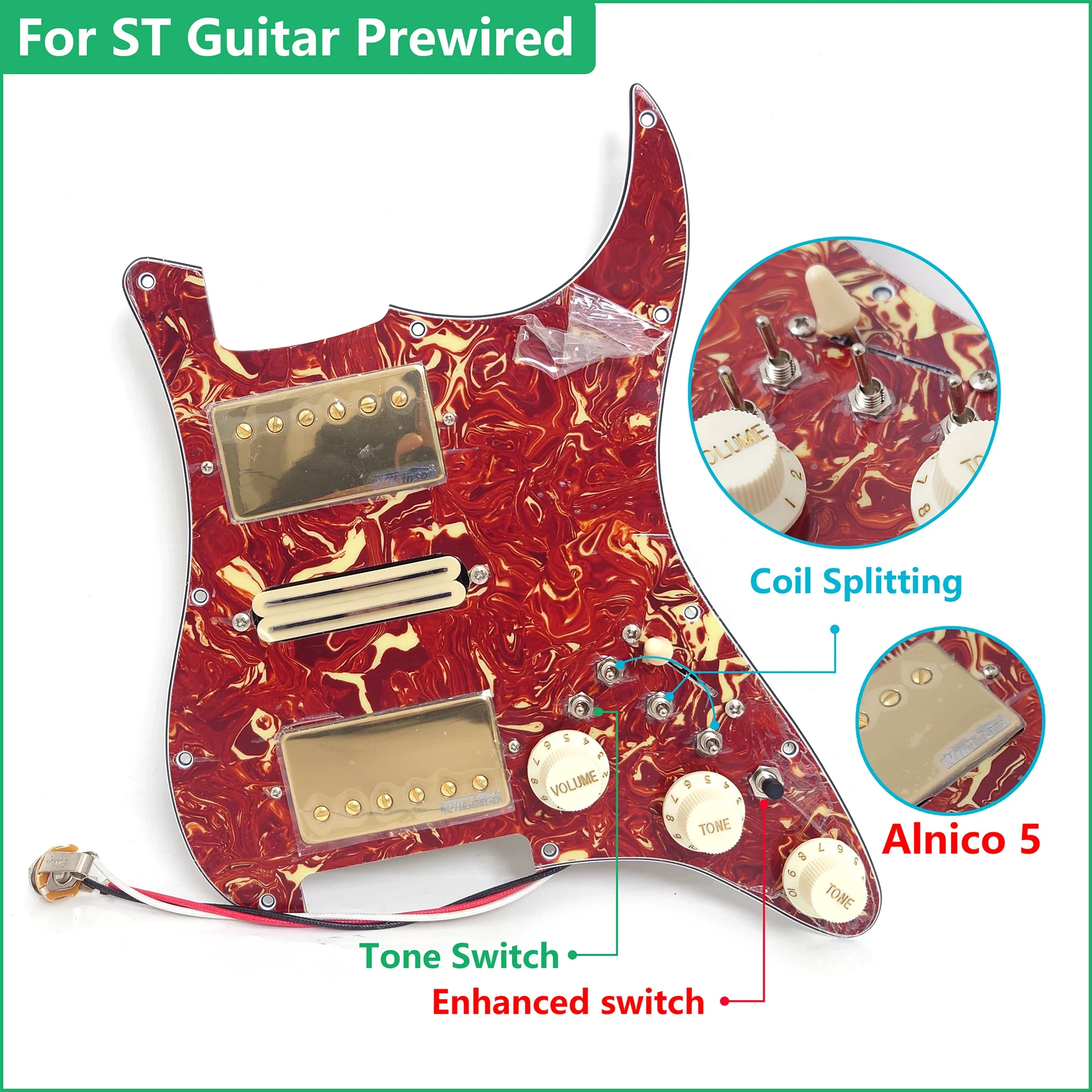 HSH Guitar Prewired Loaded Pickguard with Coil Splitting Alnico 5 Humbucker Pickups Set for ST Electric Guitar