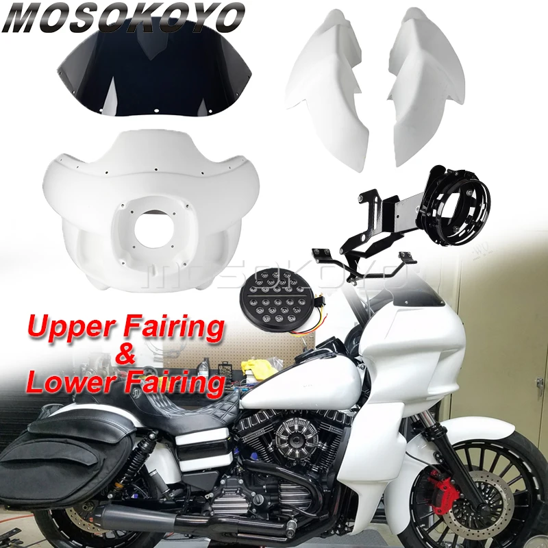 

Club Style Upper Lower Fairing W/ 7" LED Headlight Mount Windshield For Harley Dyna Super Glide FXDB FXDL FXDLS FXDLI FXDWG FXDC