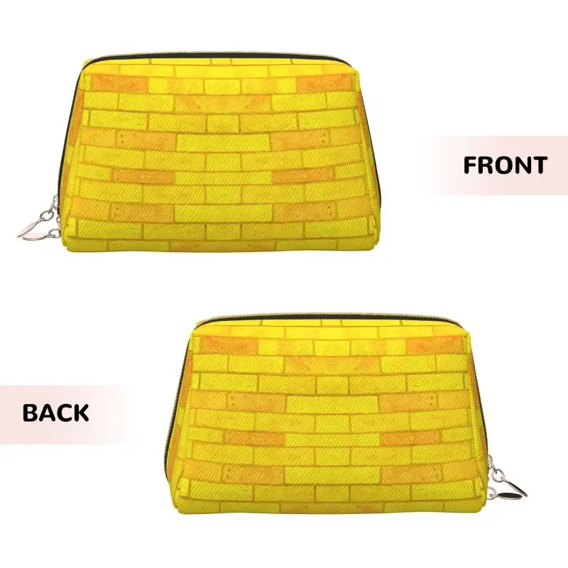 Brick Road of Yellow Print Leather Makeup Bag Retro Grunge Skull Foldable Waterproof Travel Storage Pouch Toiletry Cosmetic Bag