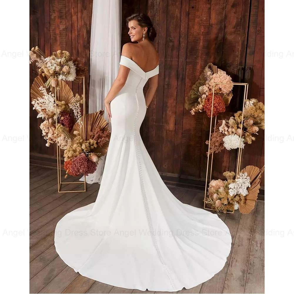 ANGEL Simple Mermaid Wedding Dress Women Customized Open Back Off The Shoulder Sweetheart Bridal Gowns Train Vestidos De Noiva