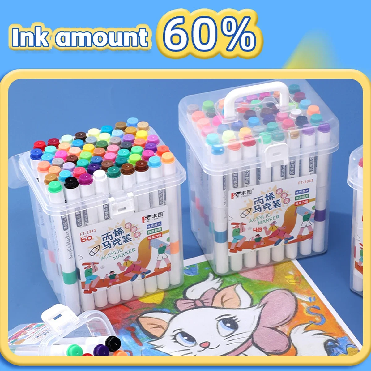 12-60 צבע אחד-ראש תחתית עט צבעוני לא ניתן לשטיפה תוויות וציורים מתאימים לציוד משרדי לבית הספר