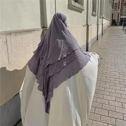 Long Khimar Hijab Scarf Wrap 2 Layers Crepe Voile Femme Musulman Muslim Fashion Ramadan Prayer Hijabs Wholesale Islamic Clothing