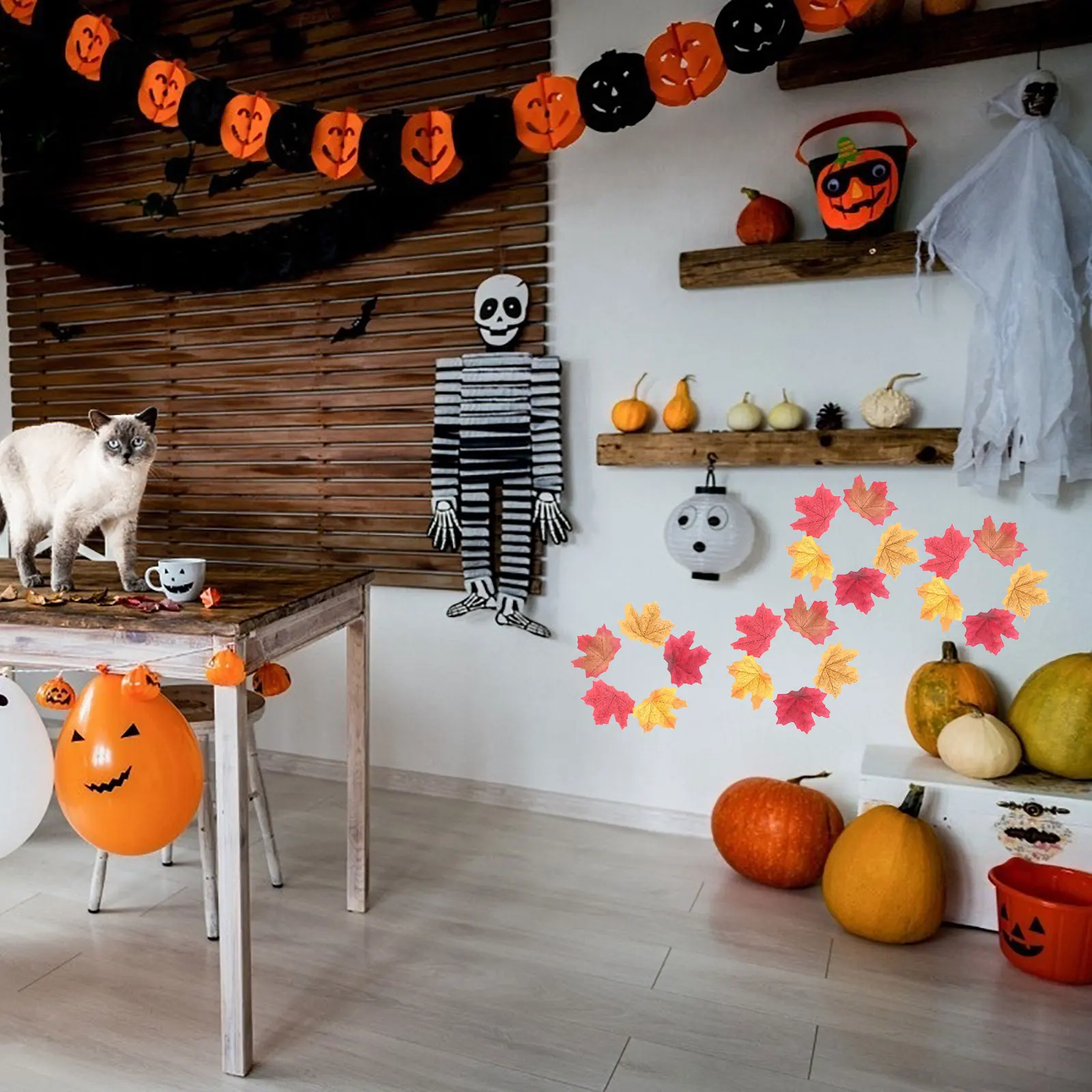 

250pcs Simulated Leaves For Halloween Thanksgiving Wedding Party Decorative Leaves Decoration Artificial Foliage Props