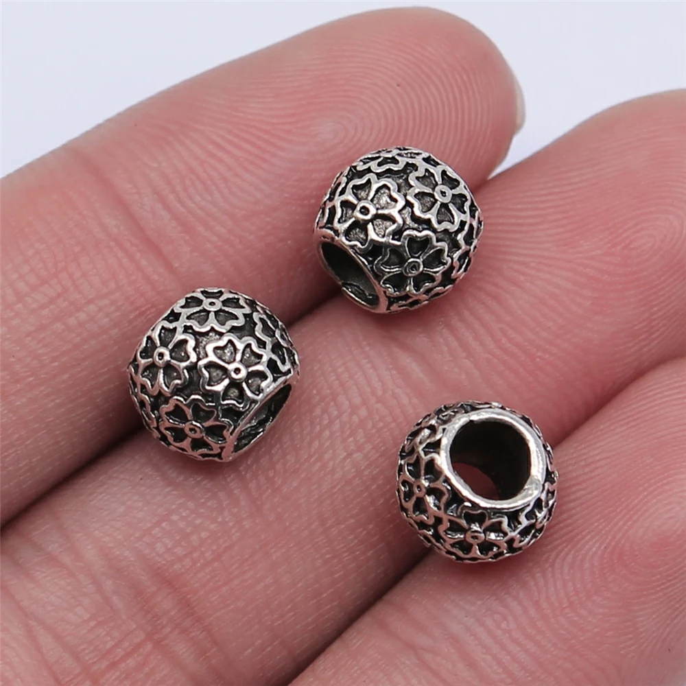 WYSIWYG 10pcs 10x8mm Flowe Beads Big Hole Spacer Beads For Jewelry Making Antique Silver Color DIY Jewelry Findings