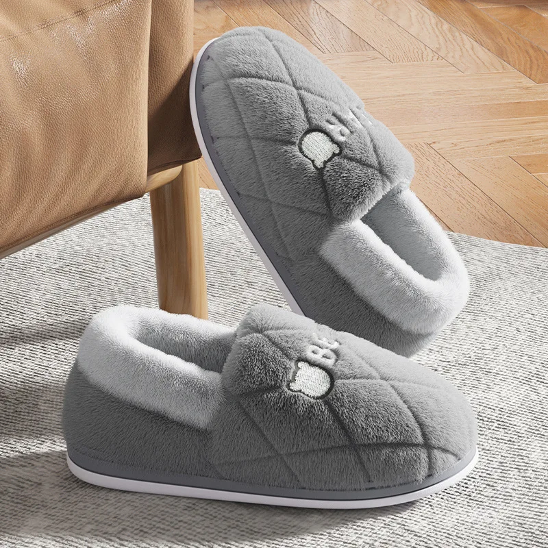 Men's bag heel slippers winter indoor home warm non-slip home plush cotton shoes winter - view 2