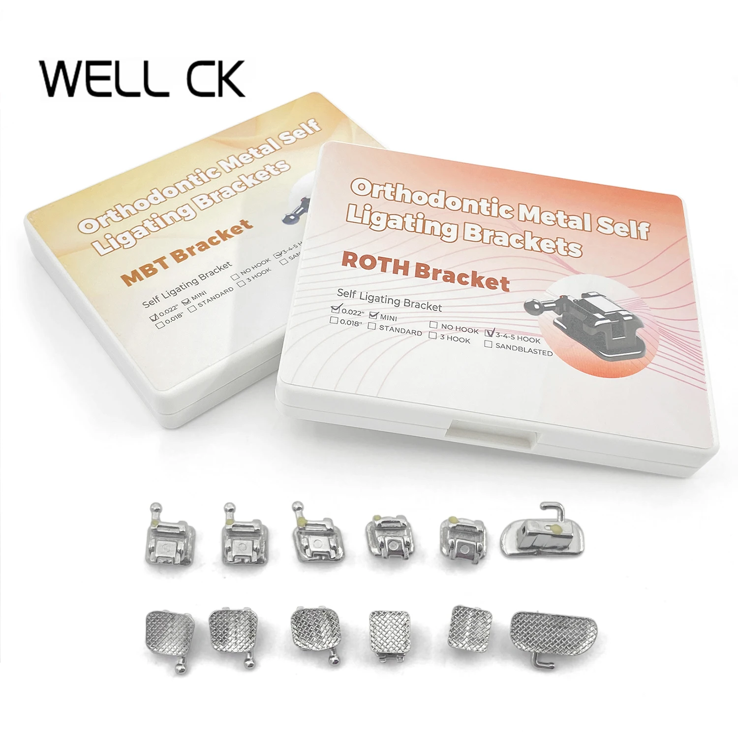 WELL CK Dental Brackets Orthodontic Brace Passive Self Ligating Mesh Base Mini ROTH MBT 0.022 Hooks 3-4-5 with Buccal Tubes