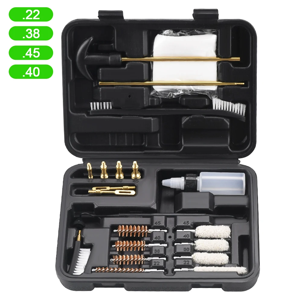 Weapon Cleaning Kit Gun Cleaning Kit Pistol 9mm .38 .22 .40 .45 Handgun Hunting Shooting Bronze Bore Brush Brass Jag Oil Bottle