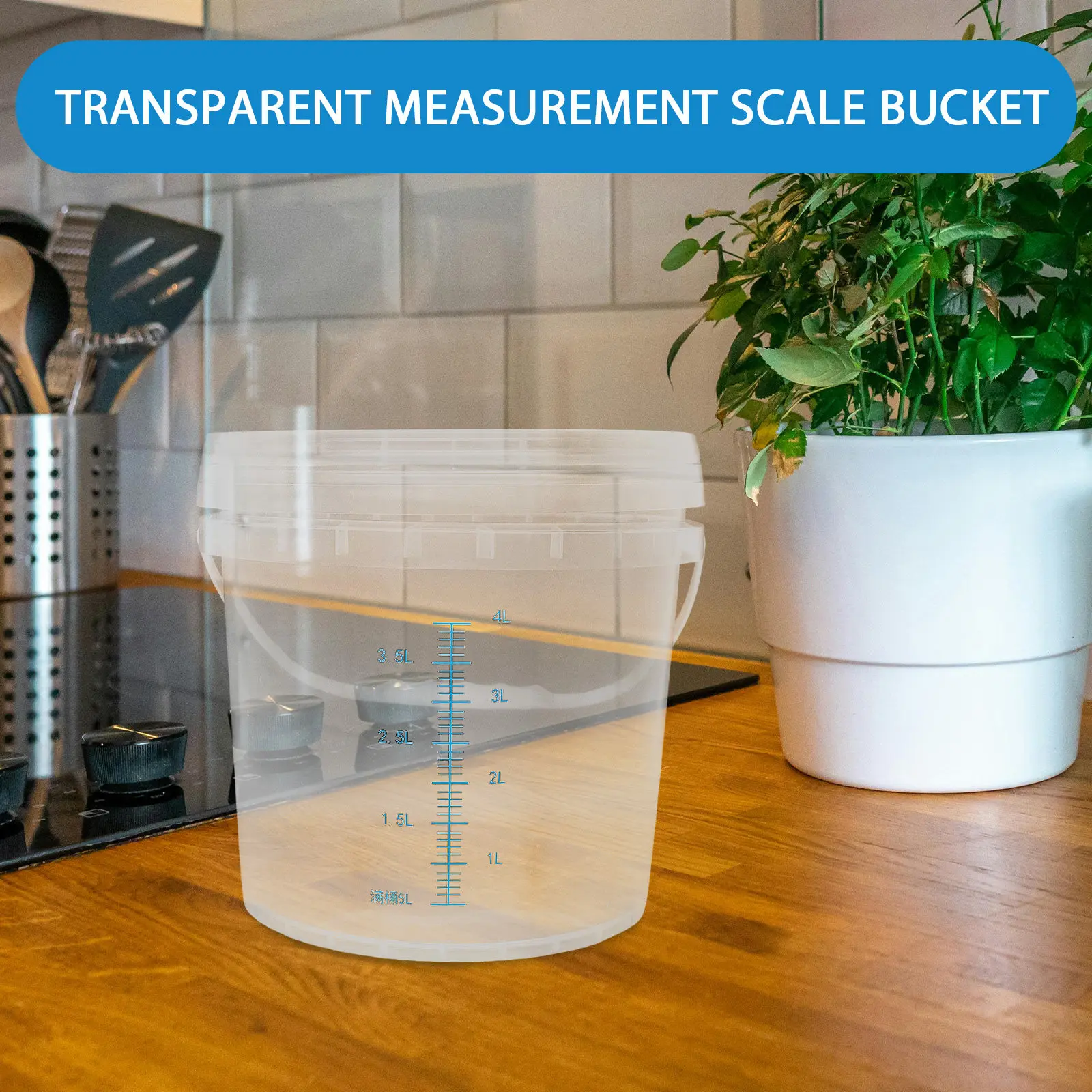 Thickened Plastic Measuring Bucket Clear 5L Sealed Storage Container Soaking Sanitation Bucket with Lid and Handle