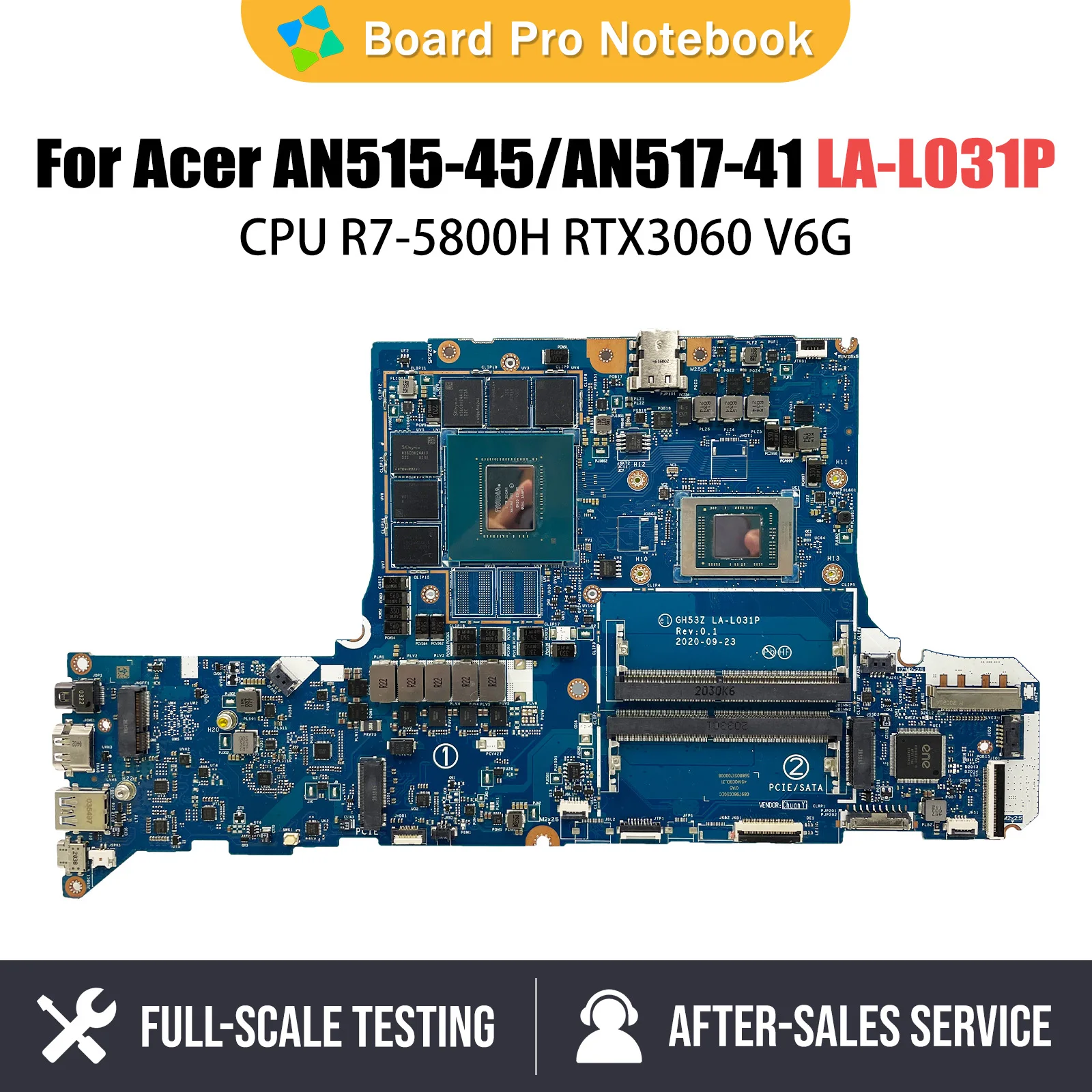 GH53Z LA-L031P Mainboard For Acer Nitro 5 AN515-45 AN517-41 Laptop Motherboard NB.QBC11.002 With R7-5800H CPU RTX3060 V6G