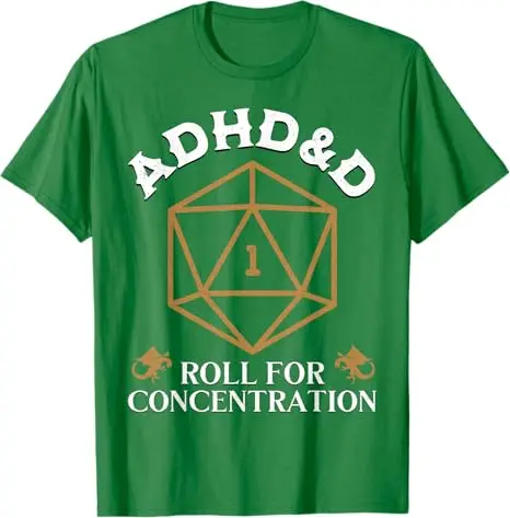 Vintage ADHD&D Roll for Concentration DnD Men Women T-Shirt RPGs Gamer Graphic Outfit Funny Saying Tee Short Sleeve Blouses Gift