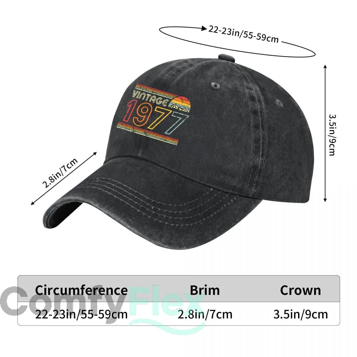 Vintage 1977 Retro Mountain Sunset Stripes Graphic Baseball Cap Men Women Distressed Washed Sun Cap Outdoor Hat