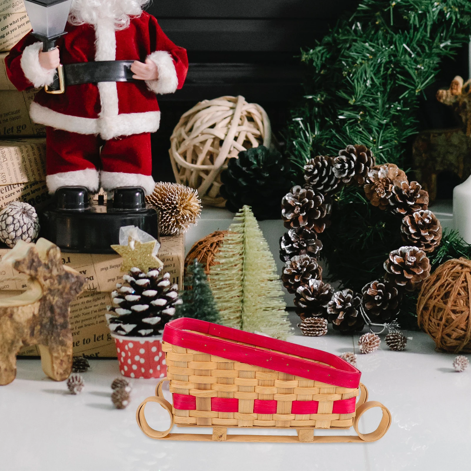 

Snow Sleigh Decor Christmas Tabletop Ornament Festive Holiday Desktop Decoration For Party Home Xmas Scene Lightweight