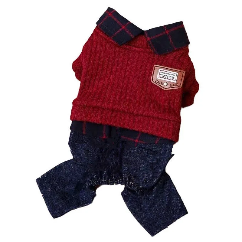 Winter Warm Plush Dog Coat for Small Breeds Teddy Bichon Four Legs Fake Two Piece Outfit