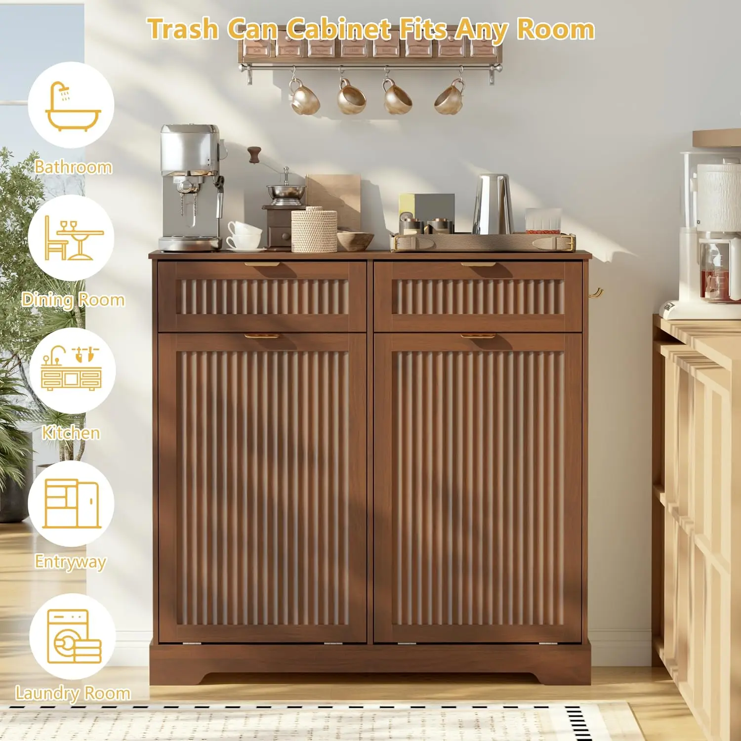 13 Gallon Tilt Out Trash Cabinet with Drawer, Kitchen Waste Storage, Double, Customized