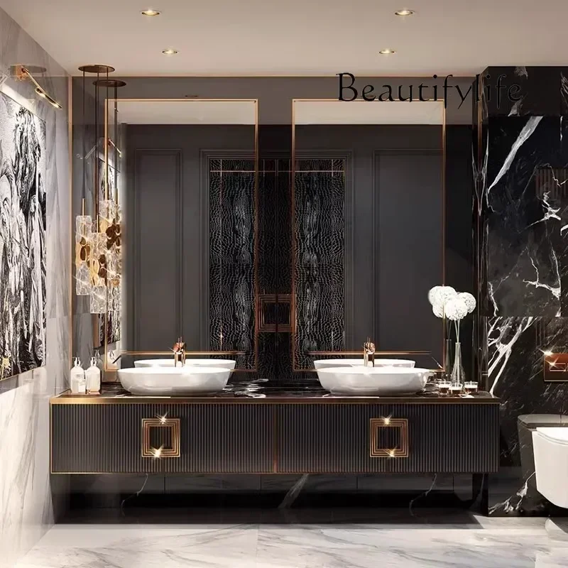 

yj5 Toilet light luxury French bathroom cabinet rock slab bathroom cabinet washstand washbasin oak combination