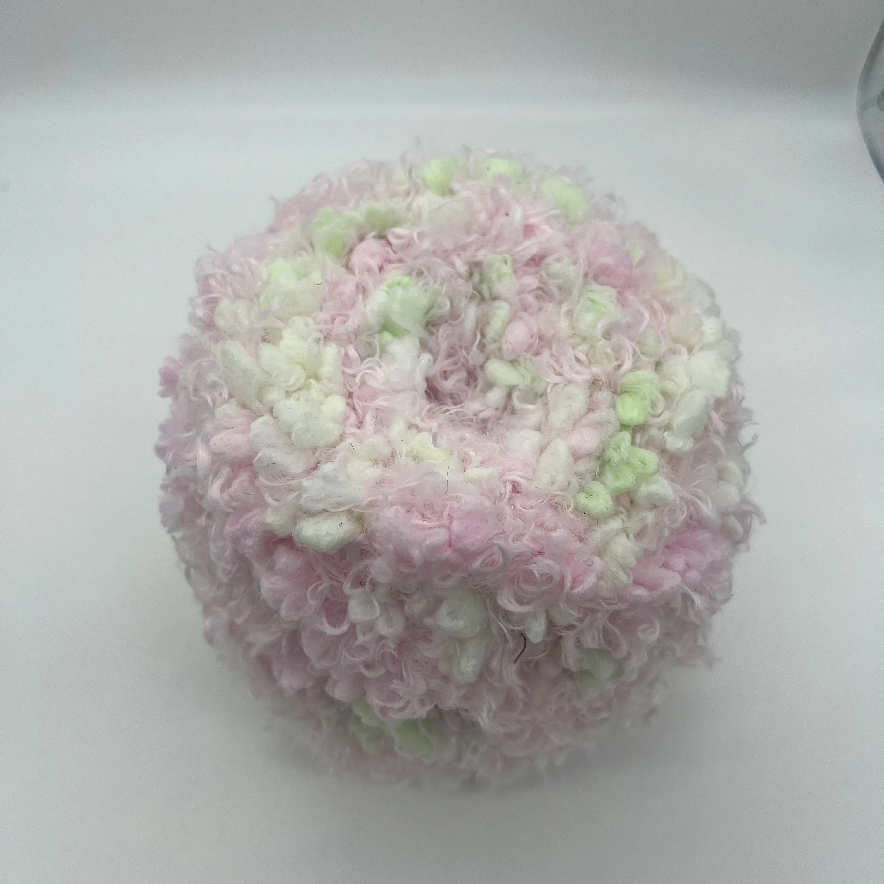 100g Pastel Pink Mint Popcorn Cloud Soft Hand Mixed Boucle Yarn - Fluffy Curly Crochet Yarn for Amigurumi & Bag Making