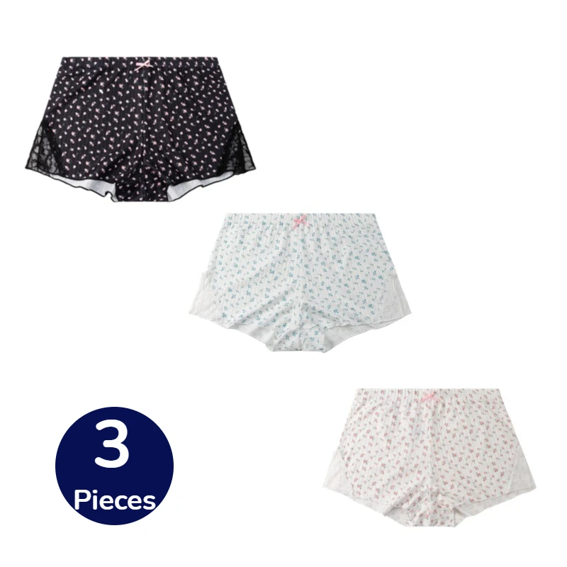 TrowBridge 3 Stück Neue Modische Bedruckte Damen-Boxershorts mit Mittelhohem Bund, Süße Spitze, Übergröße, Atmungsaktive Bequeme Boyshorts im Angebot