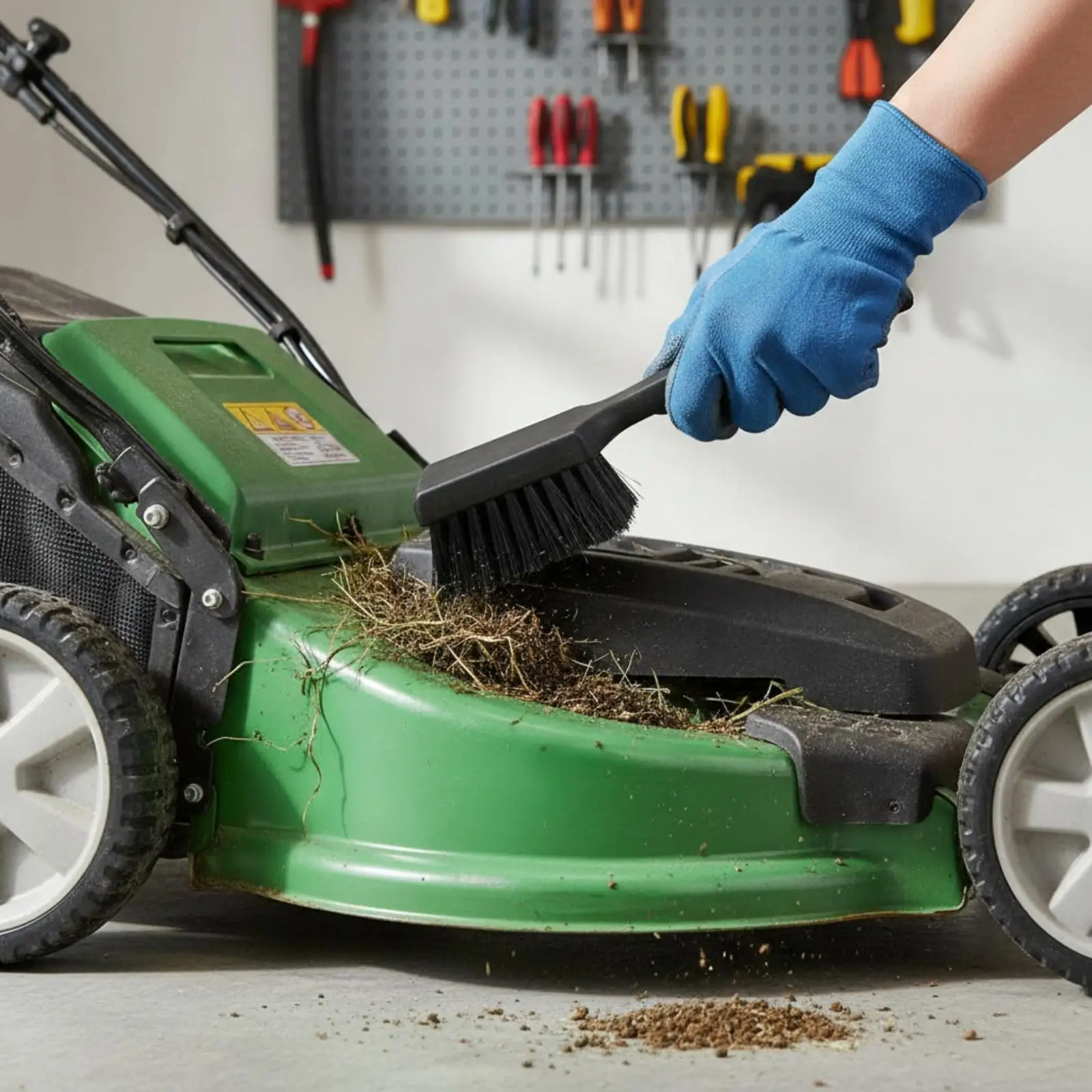 Yard Equipment Cleaning Brush Set with Metal Scraper and Fiber Brush for Lawn Mower Deck Debris Removal
