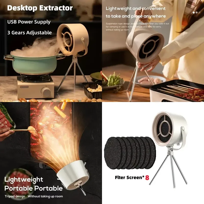 2024 New Portable Exhaust Fan Small Kitchen Hood Extractor Barbecue USB Supply Desktop Range Hoods Mini Suction Cooker Hood