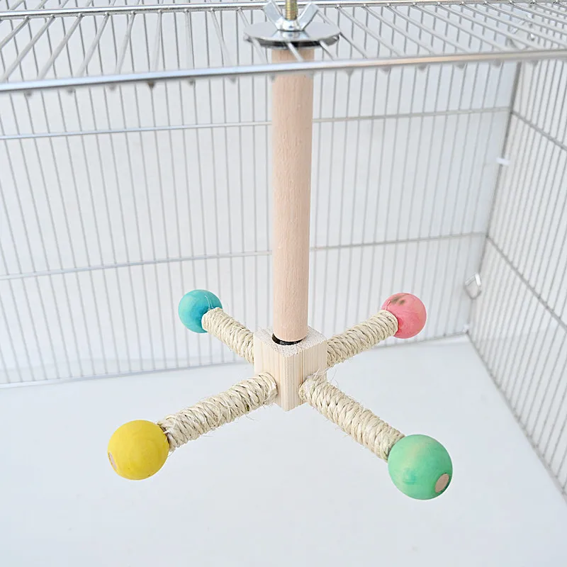 Parrot Bird Toy Cage with Bearing Rotating Stand Sisal Stand Stick Rotating Amusement and Educational Supplies