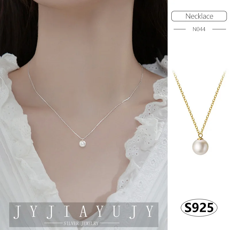 

JYJIAYUJY 100% Sterling Silver S925 Necklace A White Shell Pearl 6/8MM 2 Colors Trendy Hypoallergenic Daily Jewelry Gift N044
