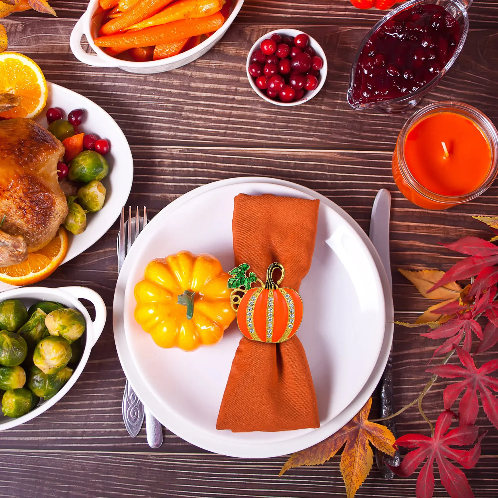 

4pcs Pumpkin Napkin Buckle Alloy Material Exquisite Table Decor For Holiday Party Thanksgiving Dinner Fall Festival Decoration