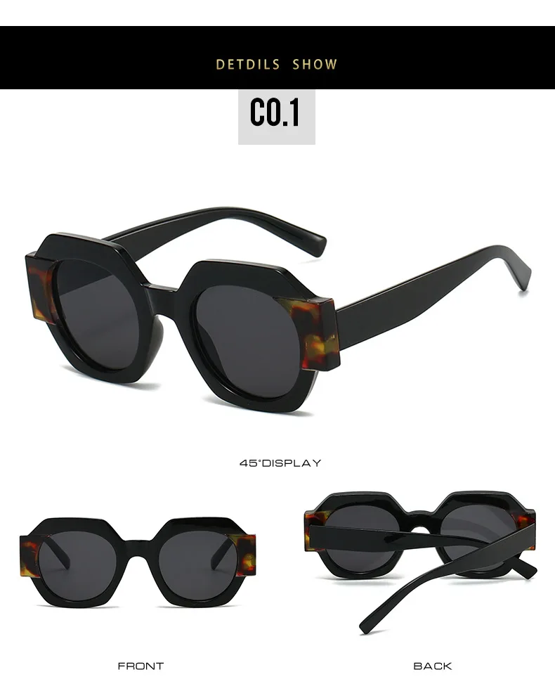 Neue Hexagon Einzigartige Sonnenbrille Frauen Marke Designer Farbe Patchwork Retro Weibliche Shades Reise Casual Brillen – Detail 7