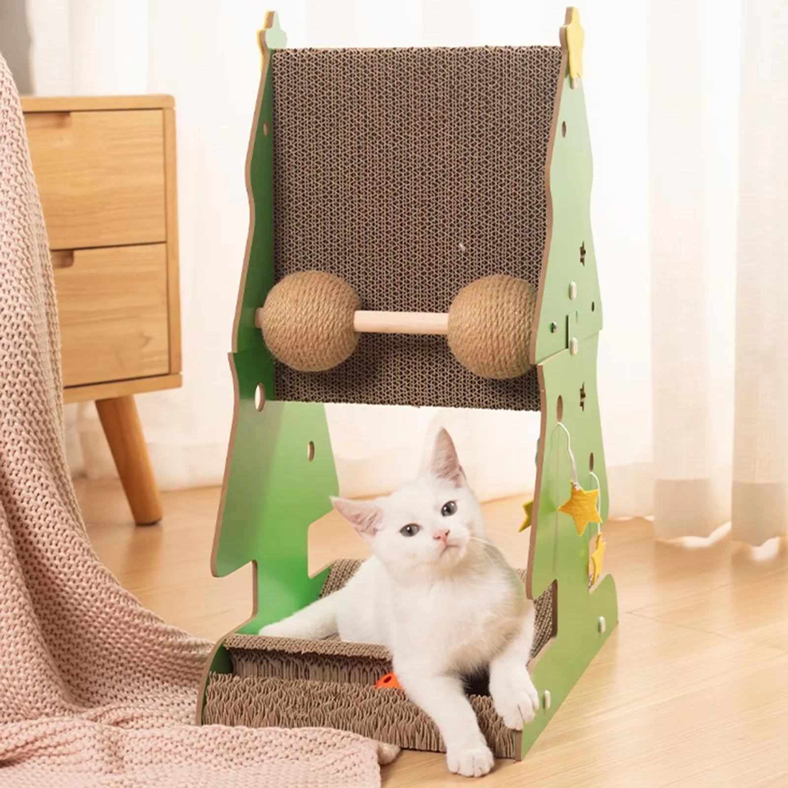 Christmas Cat Tree Kitten Scratching Post Vertical Scratcher Climbing Frame Pet Toy with Balls Crafts for Indoor Adults  Cats