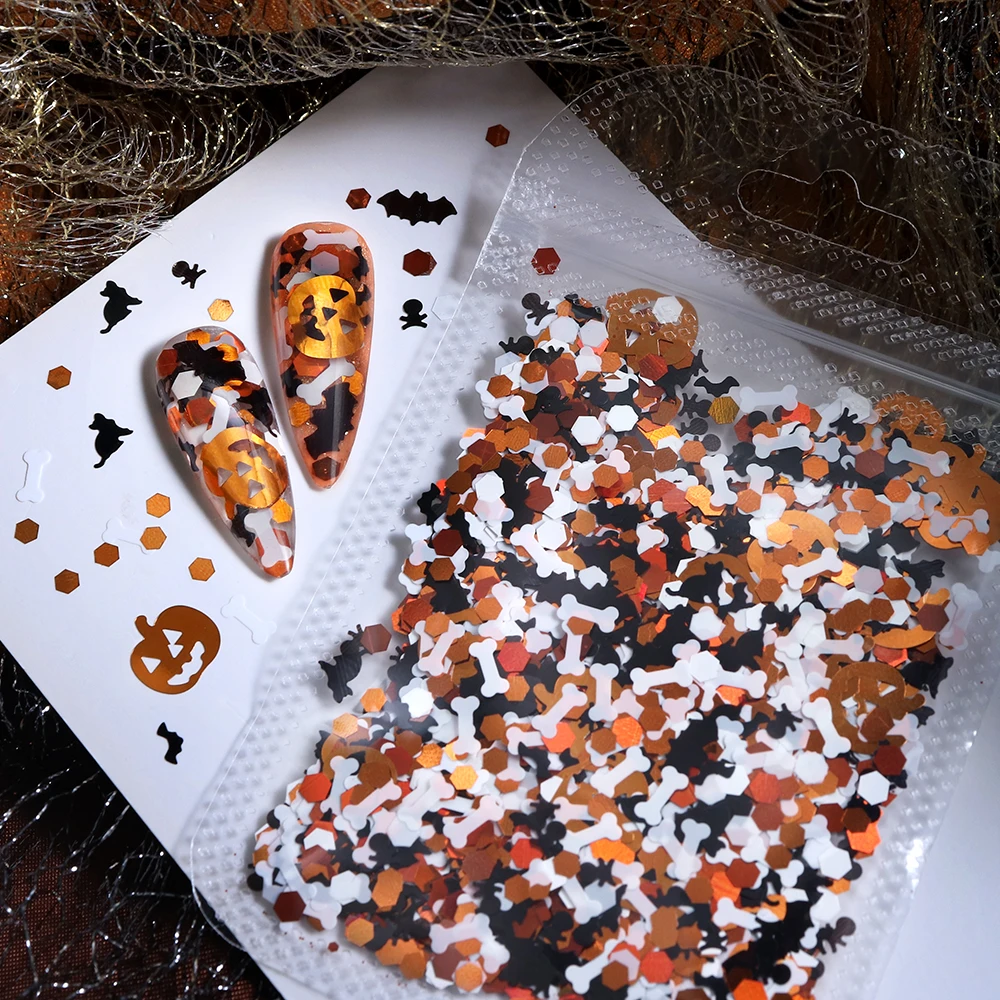 5g Halloween Sequins Ghost Resin Charms Shaker Filler Pumpkin Bat Bone Black Cat Glitter Resin Mold Filling Confetti DIY Earring