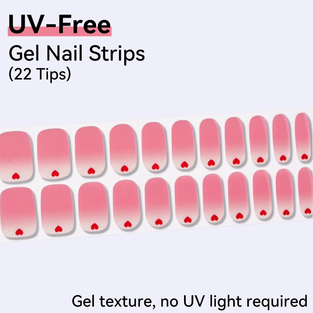 22Tips Baking-Free Wraps Fast Gel Nail Sticker Solid Colors With Glitter Powder Nail Gel Adhesive Full Cover Gel Nail Decals