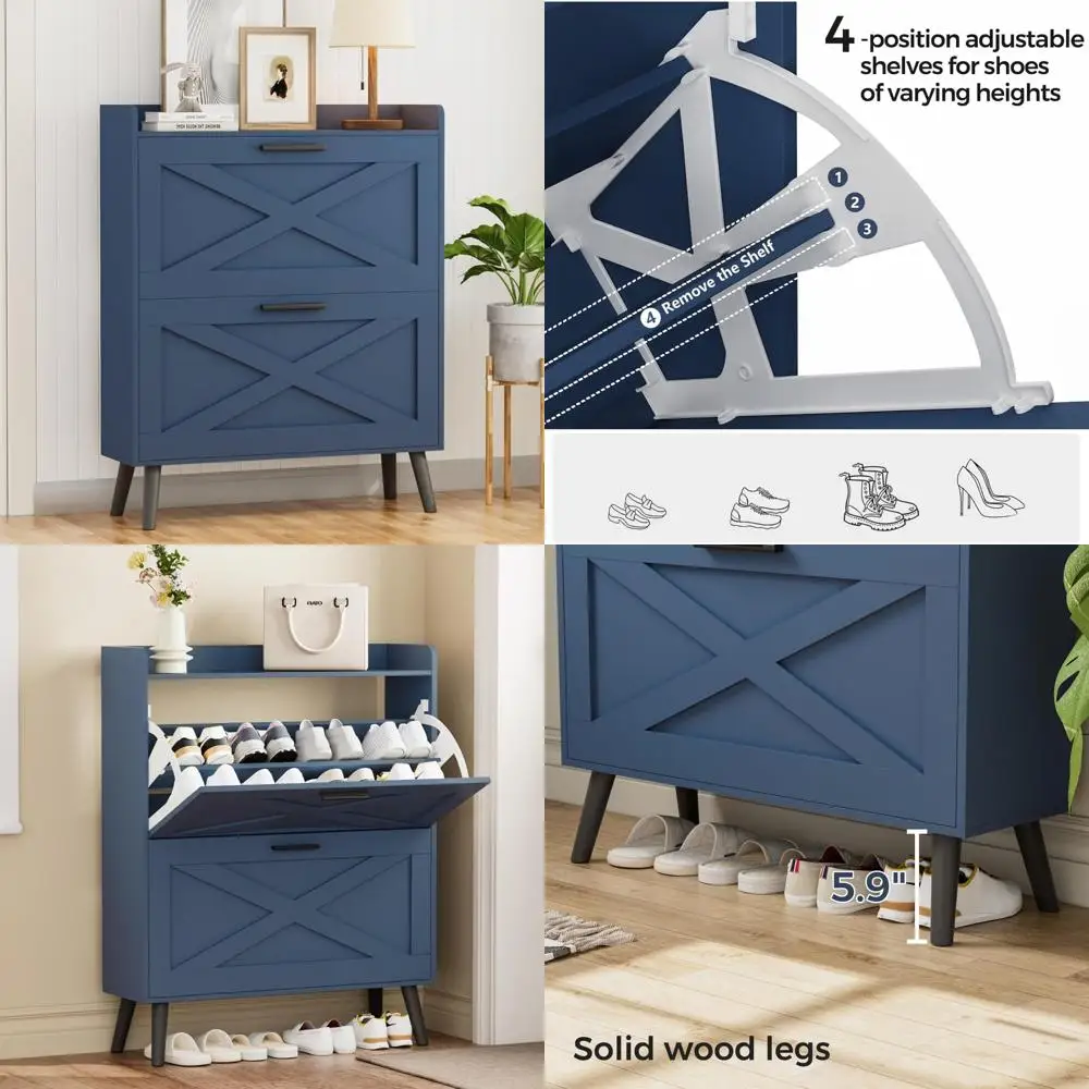 

Шкаф для хранения обуви в современном фермерском стиле с откидными ящиками, регулируемыми полками, тонкий дизайн для узких помещений