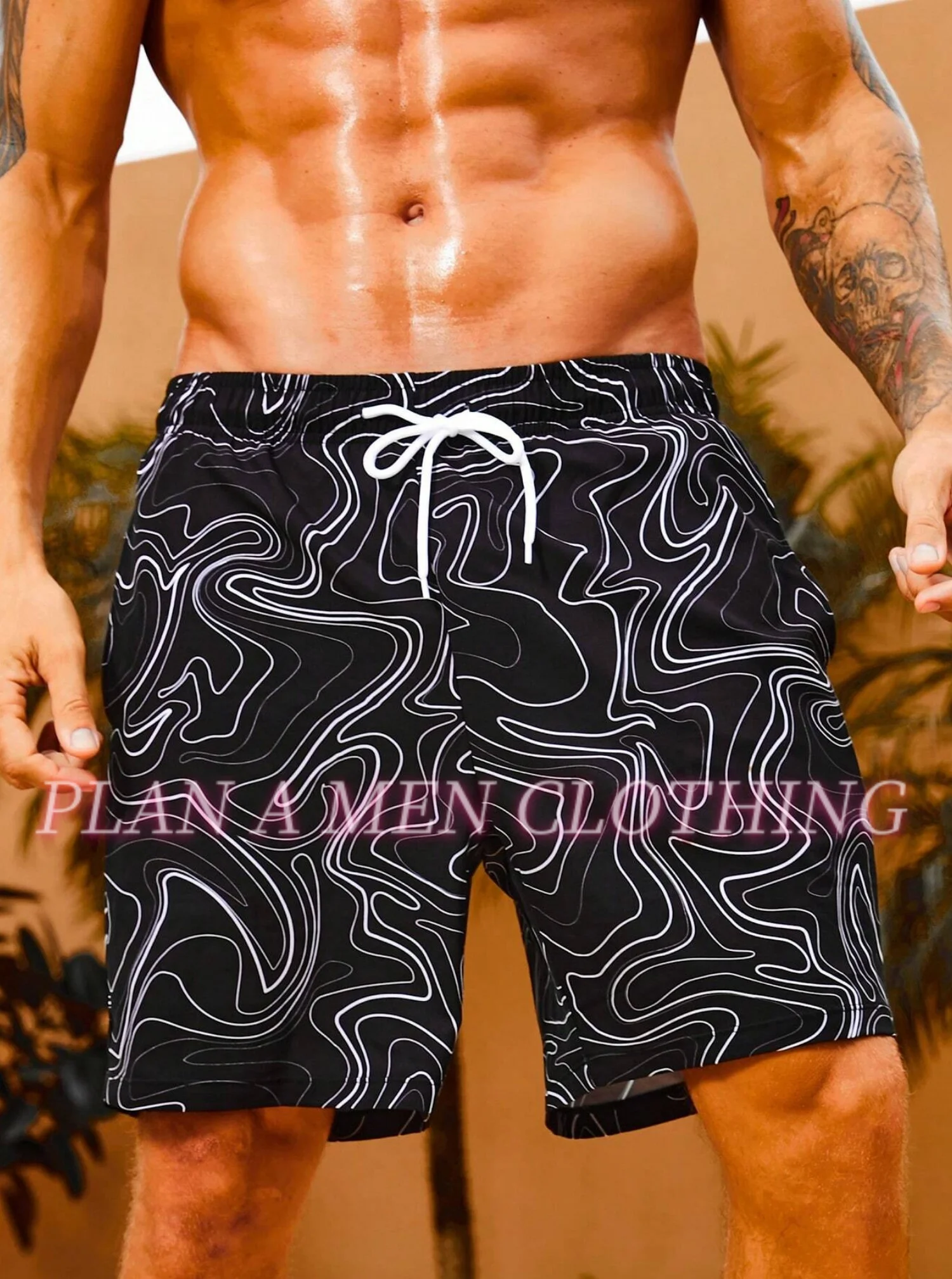 

3D-Printing Mens Swim Trunks Quick Dry Mens Swimwear Swimsuit For Mens with Pockets Men's Drawstring beach Shorts men clothing