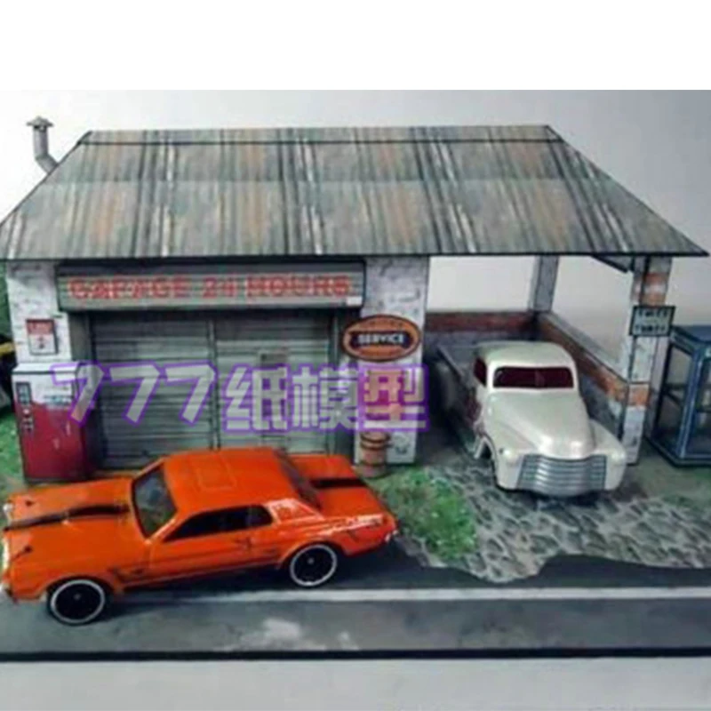 1:43/64/72/76/87 مقياس اليدوية ورقة محطة الوقود القديمة نموذج تجميع محاكاة سيارة المرآب بناء طاولة الرمل نموذج أطقم 1 قطعة