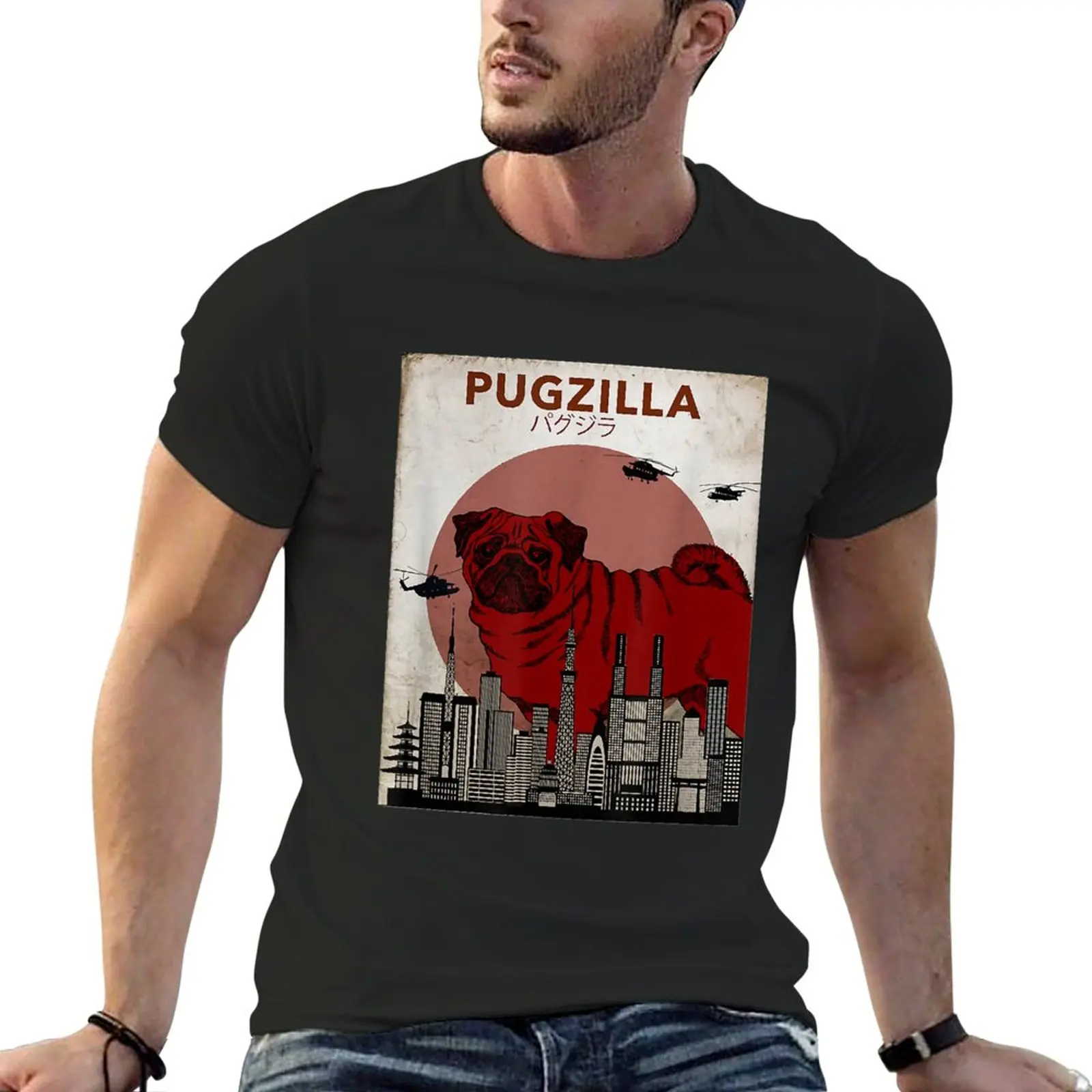 Pug tShirt Pugzilla T-Shirt summer tops quick-drying cute tops boys animal print shirt workout shirts for men