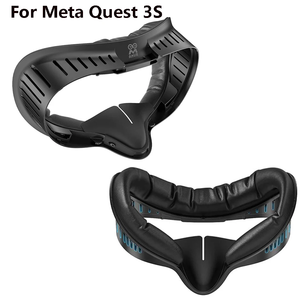 

AMVR Upgraded Comfortable Face Mask Cover for Meta Quest 3S PU Leather Facial Interface Replacement Ice Silk Pad VR Accessories