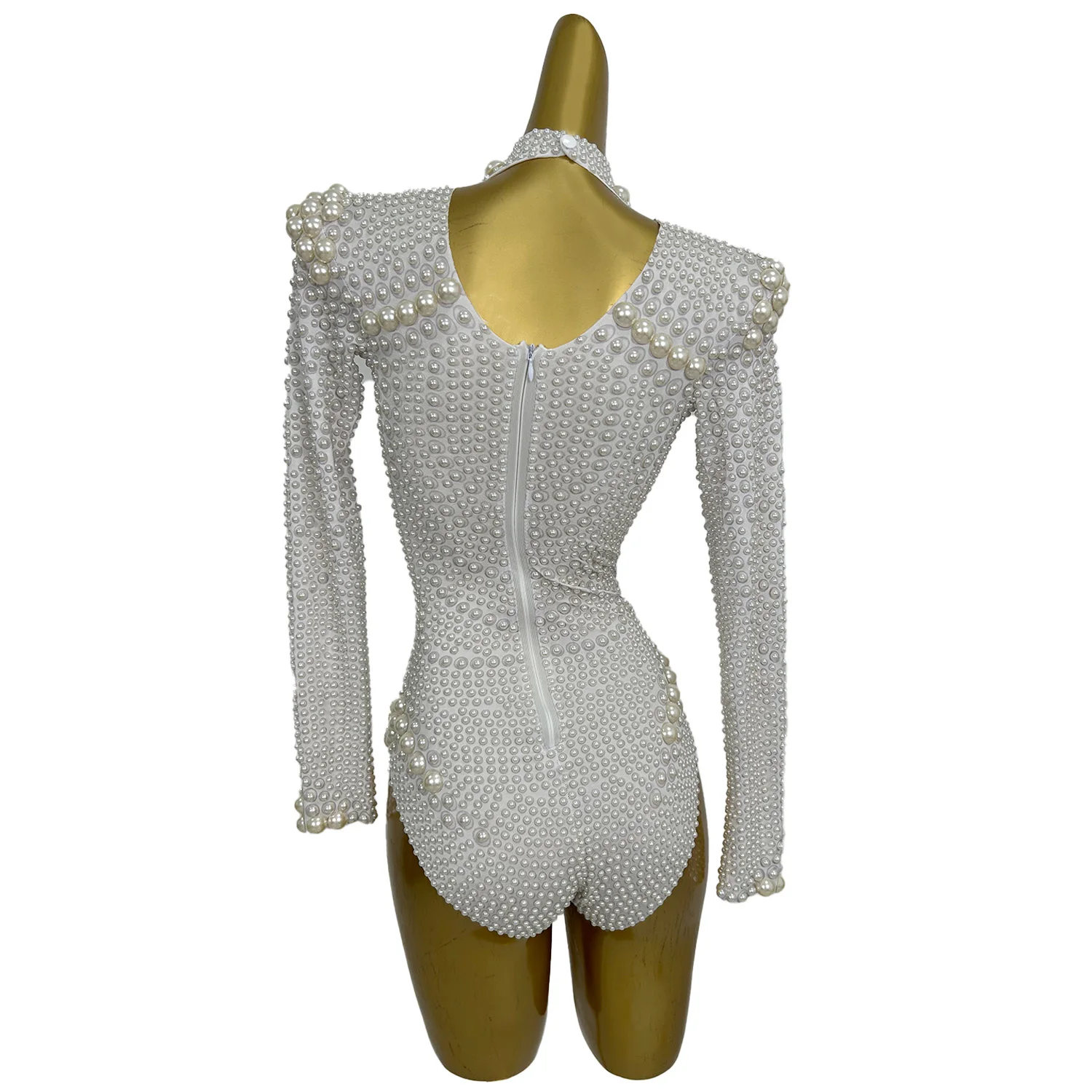 Fashion Elegant Pearl Jumpsuit Acrobatics Performance Pole Dance Stage Performance Costume Beach Pool Party Tight Shorts juanzhu