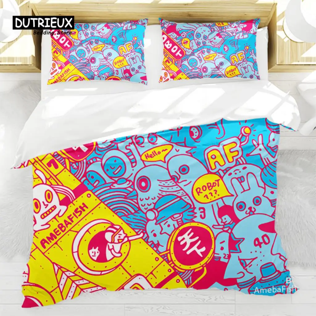 

Abstract Art Painting Duvet Cover Colorful Cartoon Pattern Bedding Set Microfiber Quilt Cover Twin Full For Kids Girl Teen Decor