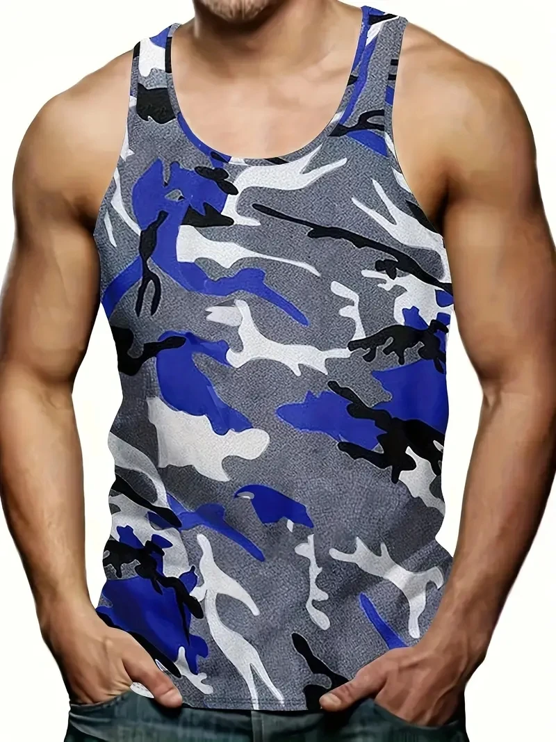 Camouflage Men\'s Sleeveless T-Shirt Summer Vest Clothes Pattern Print Outdoor Casual Man Gym Clothing Fashion Pullover Sportwear